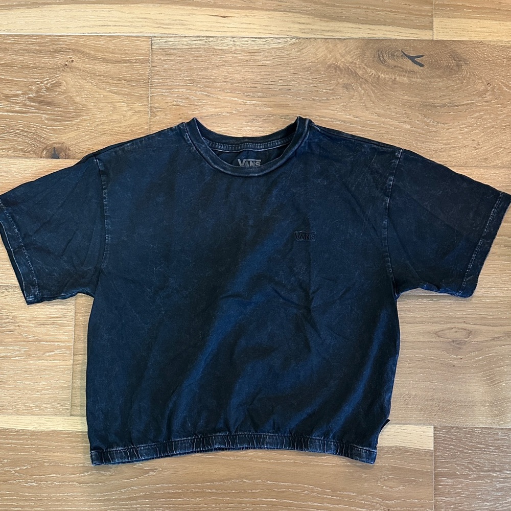 Vans Black Washed Cropped Tee with Elastic Hem